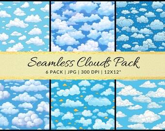 Blue Sky Clouds Seamless Pattern Art - for T-Shirt Prints, Leggings, Mugs, Wall Art, Crafts, Print on Demand - High Resolution, 300 DPI