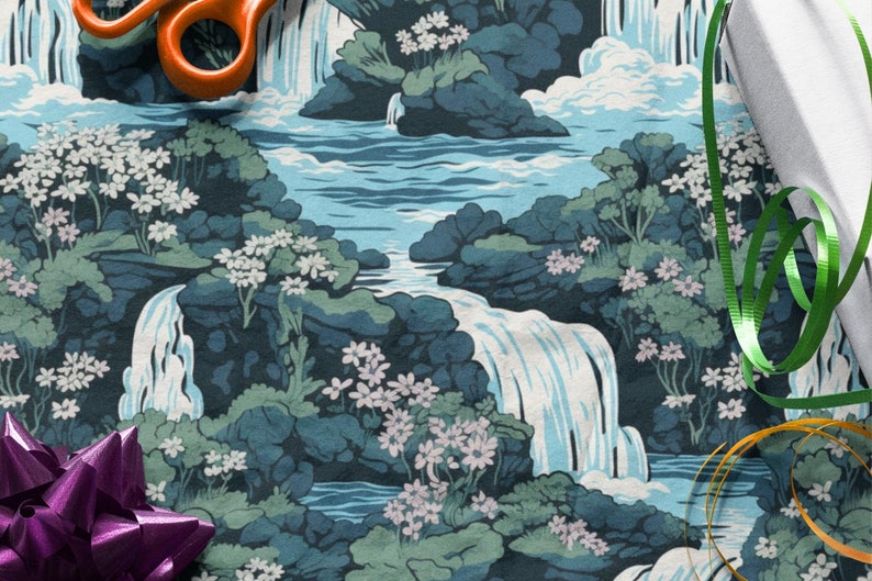 Seamless Waterfall & Forest Digital Paper Patterns - 12x12 Inch 300 DPI ...