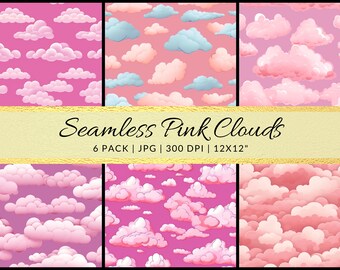 Seamless Pink Cloud Digital Art Set, Personal and Commercial Use, for Wallpaper, Fabric, T-Shirt, Phone Case, Mug, Print-On-Demand Resellers