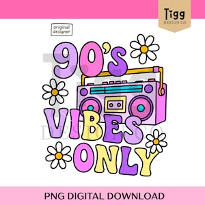 Pegatina PNG de nostalgia de los 90: Retro Boombox y margaritas (descarga digital)