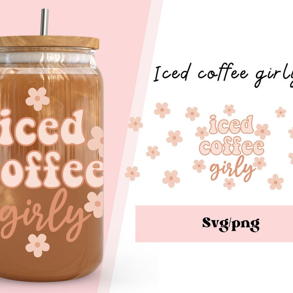 Iced coffee girly, boho 16oz Libby wrap, retro 16oz Libby wrap, iced coffee Libby wrap, neutral Libby cup, iced coffee wrap, cute libby wrap