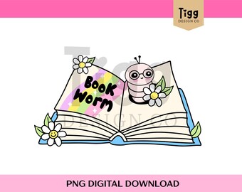 Funny Bookworm PNG Clipart, Book Lover Design (Digital Download)