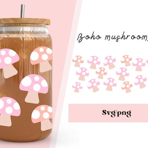 Envoltório svg de cogumelo boho, copo Libbey de cogumelo SVG, SVG de cogumelo de 16 onças, envoltório de cogumelo boho para copo Libby de 16 onças, cogumelo png,