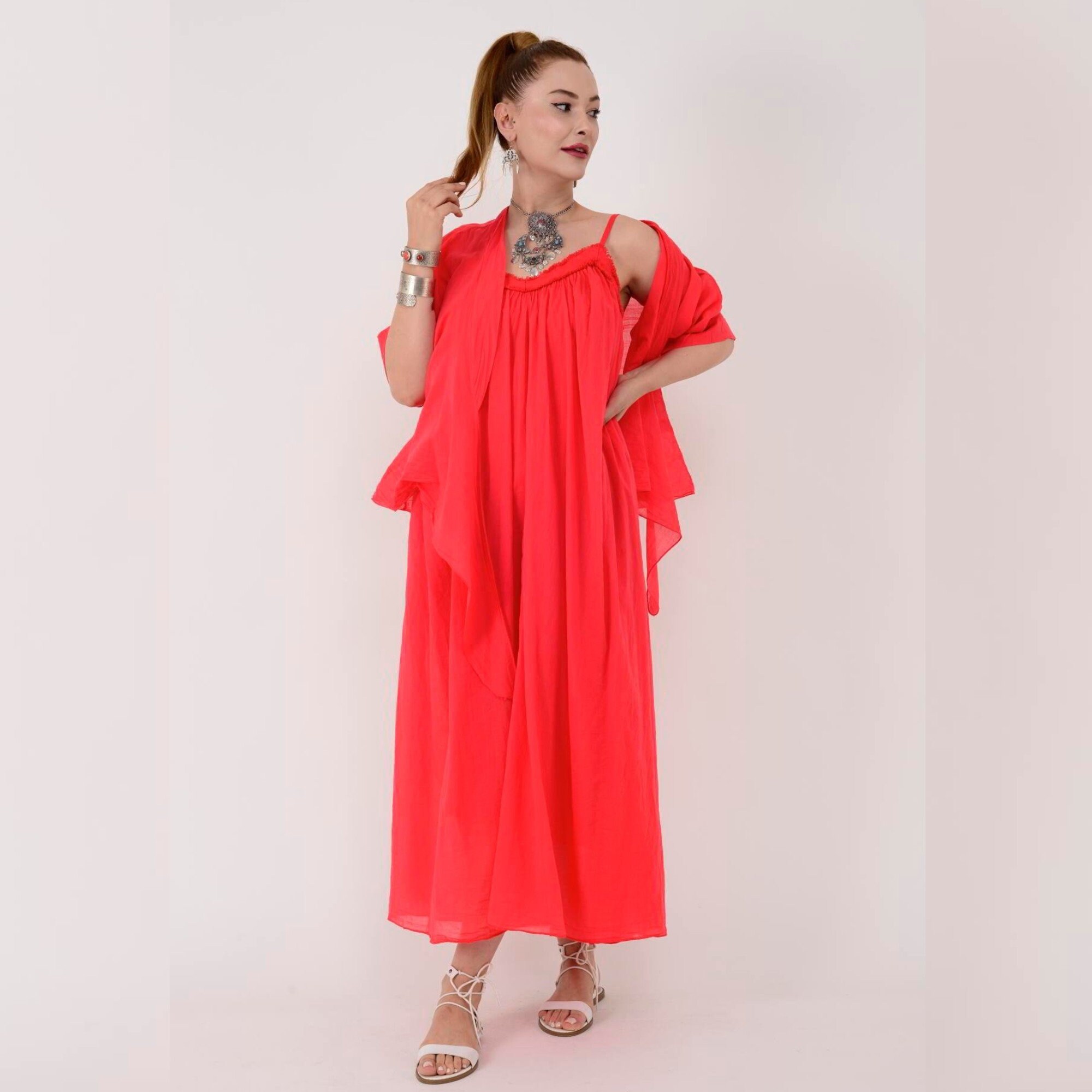 Sets Boho Ruffled Summer Women Oversized 2 Cotton White Pieces
