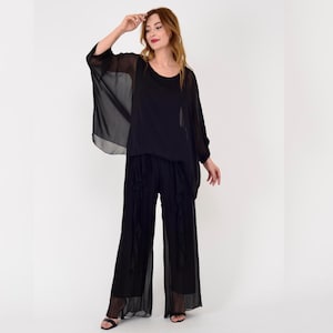 Silk Two Piece Suit: Women&#39;s Luxury Blouse & Pants Set