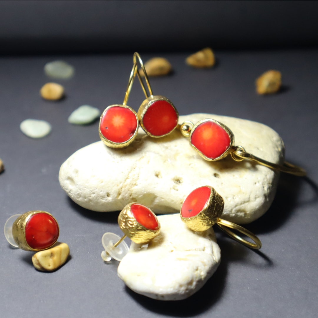 Handmade Gemstone Coral Jewelry Set,coral Jewelry Sets,red Coral