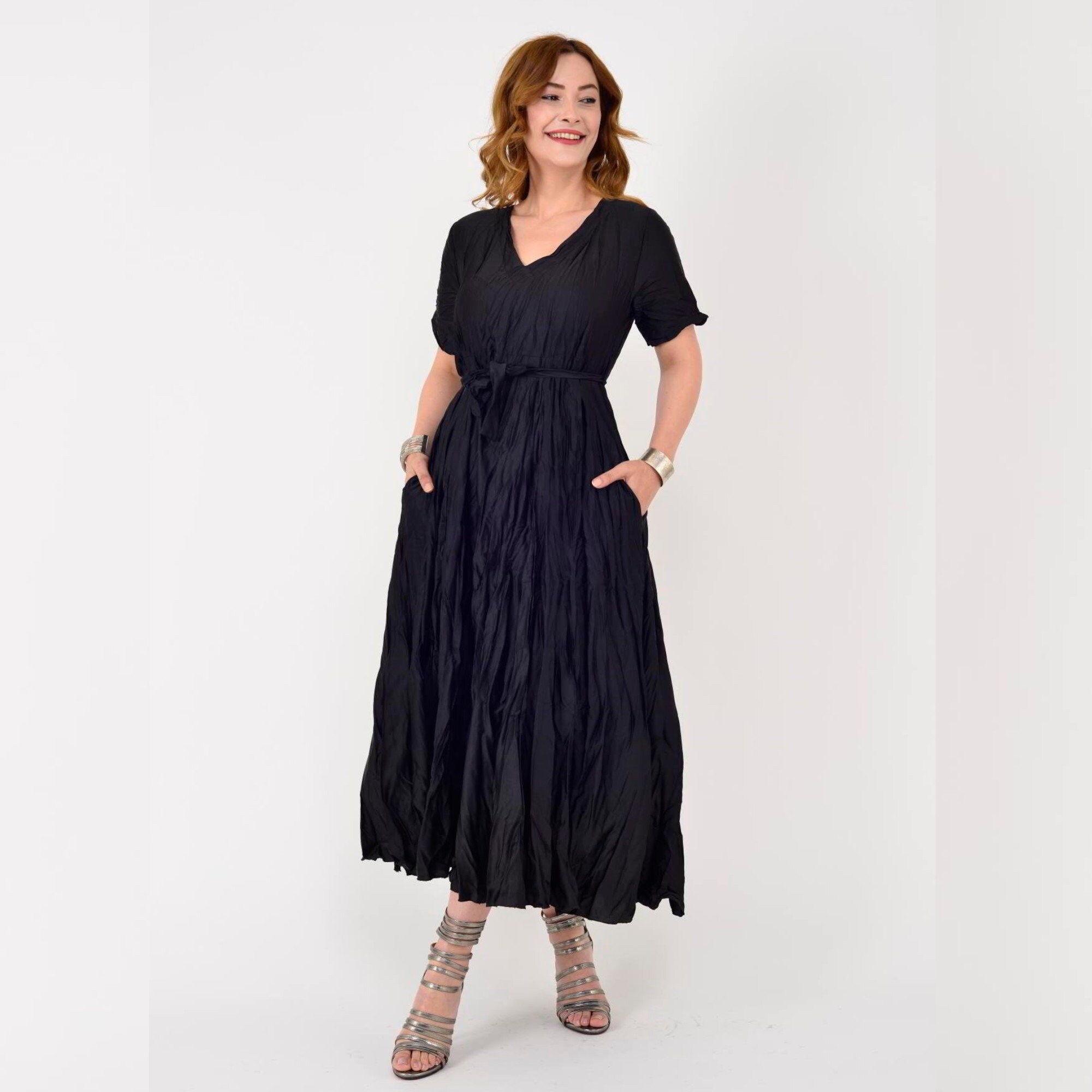 Ella Women's Black Satin Summer Dress for Summer