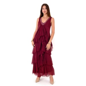 Silk V-Neck Dress: Bohemian Evening Gown