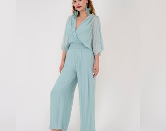 Mono de seda para mujer, vestido de mono de seda, jumpsuit de seda envolvente, jumpsuits y rompers de seda para mujer, romper de seda, mono de seda invitada de boda