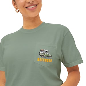 Land Rover Defender Drawing on a Pocket T-Shirt  - Unisex Garment-Dyed
