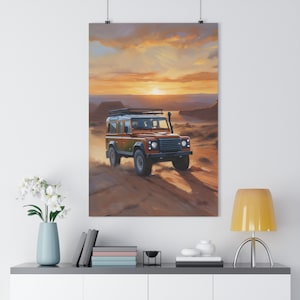 Drawing of a Land Rover Defender in the Desert Premium Poster