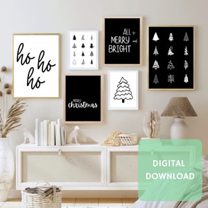 Christmas printable wall art, home decor, xmas black and white prints, holiday wall art, Christmas digital download