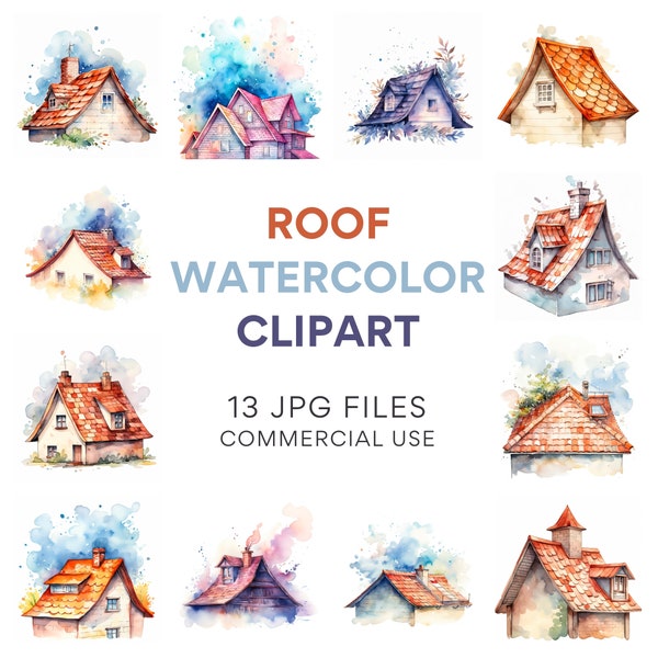 Roof Clipart - Architecture & Rustic Home Building Top View - Digital Thatched Roof House, Cozy English Cottage
