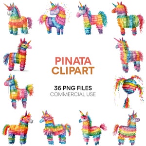 Pinata Clipart | 36 High-Quality PNGs - Watercolor, Digital Planners, Junk Journals, Wall Art, Commercial Use, Digital Download