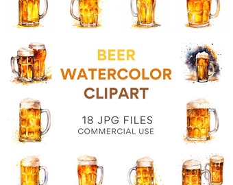 Beer Clipart Pack, Watercolor Pub Images, Digital Download, Alcohol Graphics, Beer Bottle Scrapbook JPG, Digital Crafting Clipart