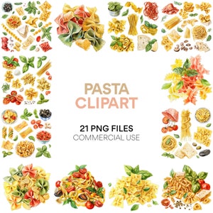 Pasta Clipart: Italian Food, Pizza, Ravioli, Spaghetti, Lasagna - Digital Download PNG for Commercial Use