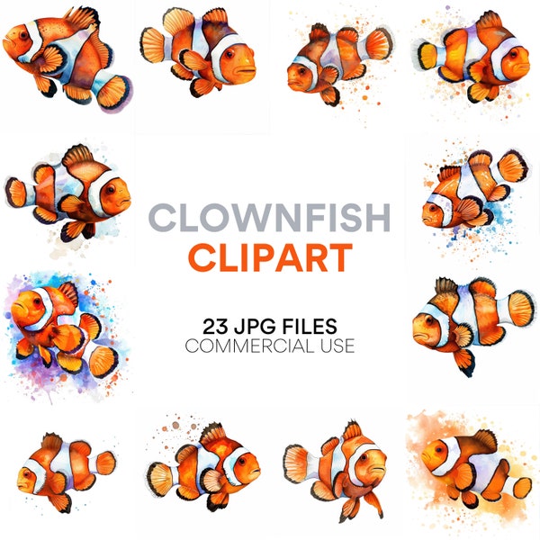 Clownfish Clipart Pack, Digital Download, Commercial Use, Fish Clipart, Watercolor Painting, JPG