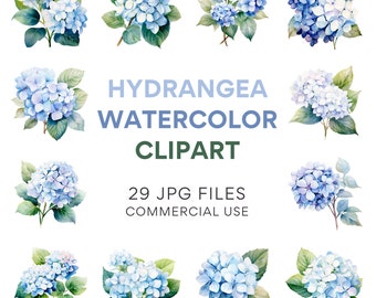 Hydrangea Clipart Bundle - Blue Hydrangea, Watercolor Flowers, Wedding Floral Clipart, Digital Download Stencils in JPG
