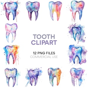 Tooth Clipart Bundle: Dentist, Tooth Fairy, Dental Care Watercolors - PNG, Commercial Use, Instant Download