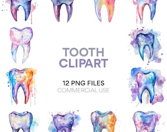 Tooth Clipart Bundle: Dentist, Tooth Fairy, Dental Care Watercolors - PNG, Commercial Use, Instant Download