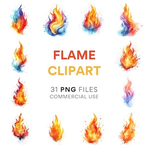 Flame Clipart Fire Overlays, PNG: Campfire Clip Art, Watercolor Fire, Digital Flames, Flame Overlays, Scrapbook Paper