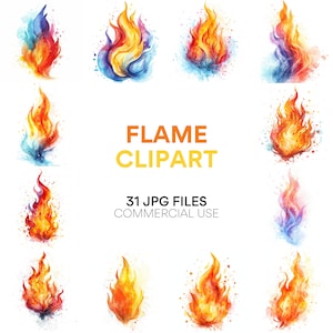 Flame Clipart Fire Overlays: Campfire Clip Art, Watercolor Fire, Digital Flames, Photo & Flame Overlays, Scrapbook Paper, JPG Fire Clipart