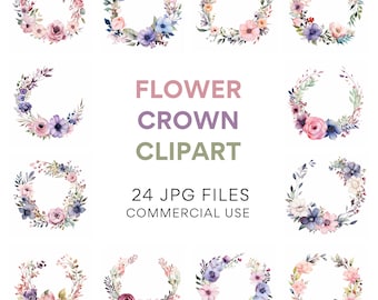 Pack de cliparts couronne de fleurs - téléchargement numérique pour art mural, travaux manuels pour la fête des mères, usage commercial couronne de fleurs JPG