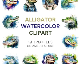 Alligator Clipart Collection: Realistic Crocodile Illustrations, Watercolor Animal Clipart, Digital Download JPG Bundle for Craft Projects