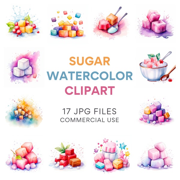 Sugar Clipart: Food Clipart, Digital Download Watercolor Clipart, Wall Art, Collage Images, Clipart Pack, Digital Prints