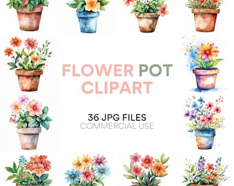 Flower Pot Clipart: Watercolor Potted Plant Images, Cute Plants Digital Download - Floral Pots, Garden and Gardening Clipart