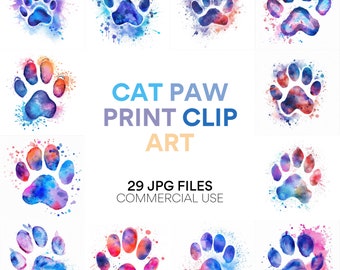 Cat Paw Print Clip Art | 29 High-Quality JPGs - Watercolor, Digital Planners, Junk Journals, Wall Art, Commercial Use, Digital Download