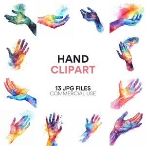 Hand Clipart Watercolor Counting Clipart - Hands Clipart Digital Download - Handprint Clipart for Education, Illustration, Commercial Use
