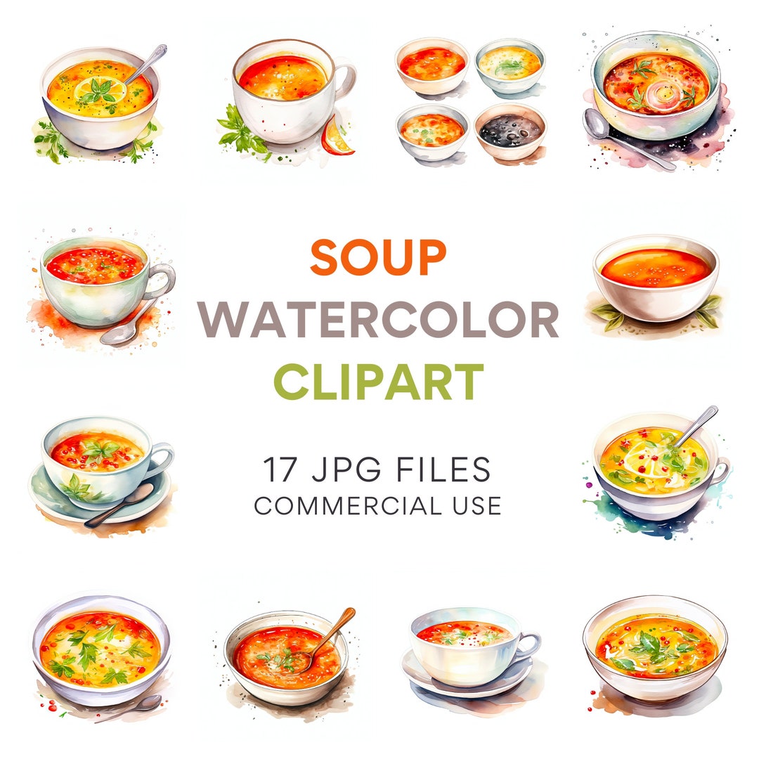 Soup Clipart Collection: Watercolor Food Clipart, Digital Download for