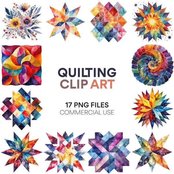 Quilting Clip Art | 17 High-Quality PNGs - Watercolor, Digital Planners, Junk Journals, Wall Art, Commercial Use, Digital Download