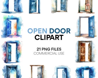 Open Door Clipart | 21 High-Quality PNGs - Watercolor, Digital Planners, Junk Journals, Wall Art, Commercial Use, Digital Download