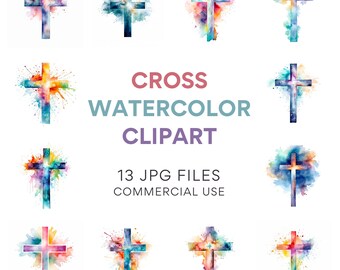 Cross Clipart | 13 High-Quality JPGs - Watercolor, Digital Planners, Junk Journals, Wall Art, Commercial Use, Digital Download