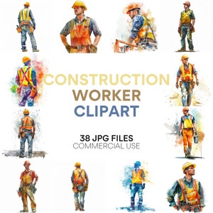 Construction Worker Clipart: Digital Watercolor for Posters, Father&#39;s Day Gifts, Invitations, Wall Art Designs, JPG Format