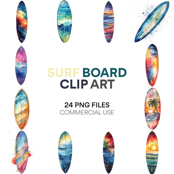 Kit de scrapbooking numérique Clip Art pour planche de surf : planche de surf, océan mer, clipart vague, plage de sable et art du surf, PNG