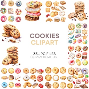 Cookies clipart bundel-food & bakken clipart, aquarel cookies, commercieel gebruik, snoep en dessert clipart