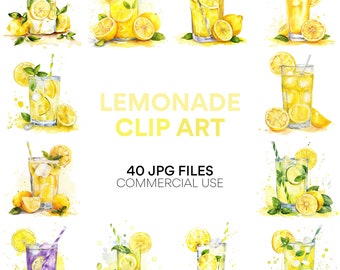 Lemonade Clip Art: Watercolor Lemonade Stand & Summer Clipart, Lemon Graphics, Commercial Use, Digital Download JPG