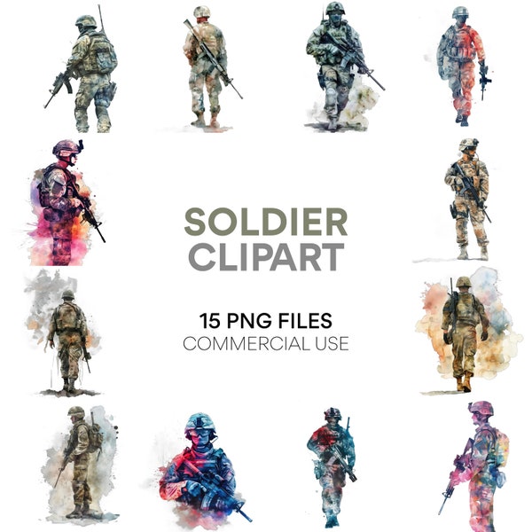 Pacchetto clipart soldato: grafica dell'esercito, del soldato americano e della soldatessa per uso commerciale