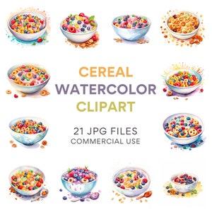 Cereal Clipart: Breakfast Food Digital Art for Scrapbooking, Cupcake Toppers, Commercial Use, Instant JPG Download