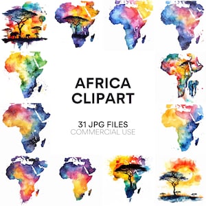 Africa Clipart | 31 High-Quality JPGs - Watercolor, Digital Planners, Junk Journals, Wall Art, Commercial Use, Digital Download