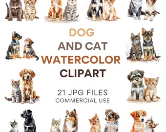 Dog and Cat Clipart Family Drawing - Best Friends, Dog Breeds, Cat Lover Gift, JPG Stencils