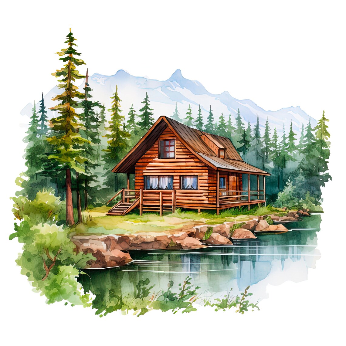Cabin Clipart Bundle - Watercolor Cabin, Log Cabin Clipart, Digital ...