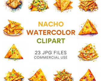 Nacho Clipart: Arte de comida mexicana, Burrito, Taco, Fiesta Clipart, Ilustrações do México para uso comercial, Arquivos JPG de comida em aquarela