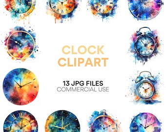 Uhr-Clipart-Bundle: Vintage-Uhren-Aquarell-Clipart, Steampunk-Stil, kommerzielle Nutzung, sofortiger digitaler Download im JPG-Format