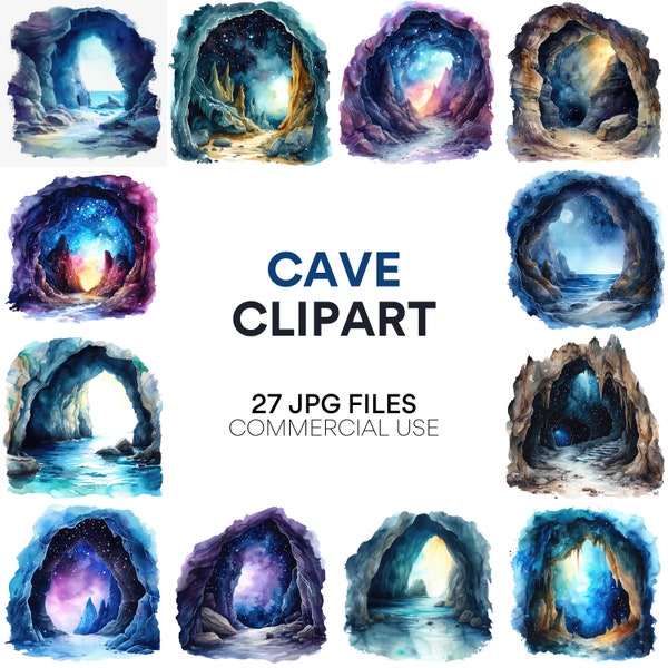 Cave Clipart | 27 High-Quality JPGs - Watercolor, Digital Planners, Junk Journals, Wall Art, Commercial Use, Digital Download