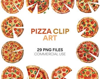 Pizza Clip Art Bundle - Watercolor Pizza, Food & Fast Food Clipart, Digital Download, Commercial Use, Pizza Party Clipart, Instant PNG