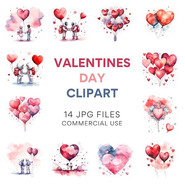 Valentine's Day Clipart Bundle: Watercolor Hearts, Love Graphics, Cute Heart Clipart, Wedding Decor, Commercial Use-Digital Download, JPG